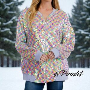 FANTASTIC FAWN Lightweight zip front sequin jacket S M L